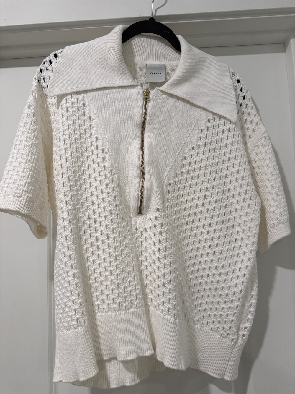 Varley Ivory Knit Half-Zip V-Neck Pullover